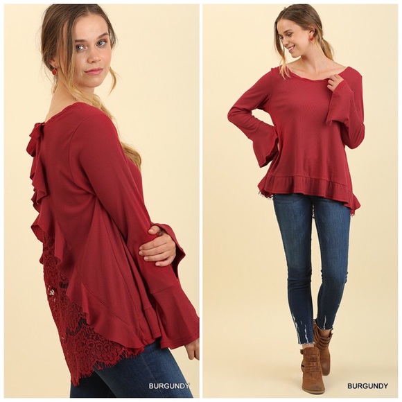 ❗️CLOSING SALE❗️ Burgundy Ribbed Lace Back Top - Picture 2 of 3